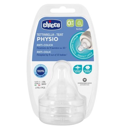 Chicco tetina physio silicona f/lento 0m+ 2und Chicco - 1